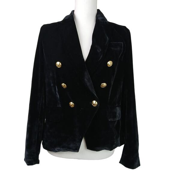 Rachel Zoe SZ XS Black Velvet Military Style Lined Blazer Gold Buttons - Picture 2 of 9